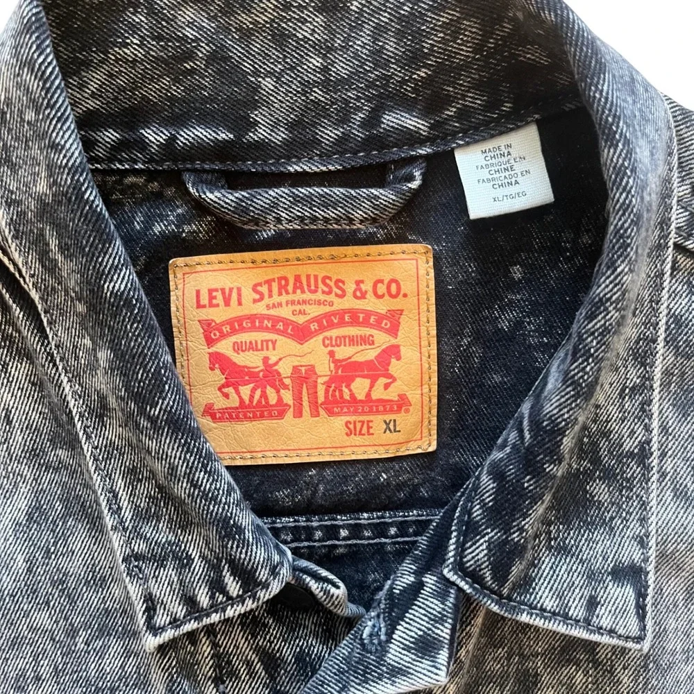 Levi Strauss Mens XL Acid Wash Denim Trucker Jacket Black Gray Jean Coat